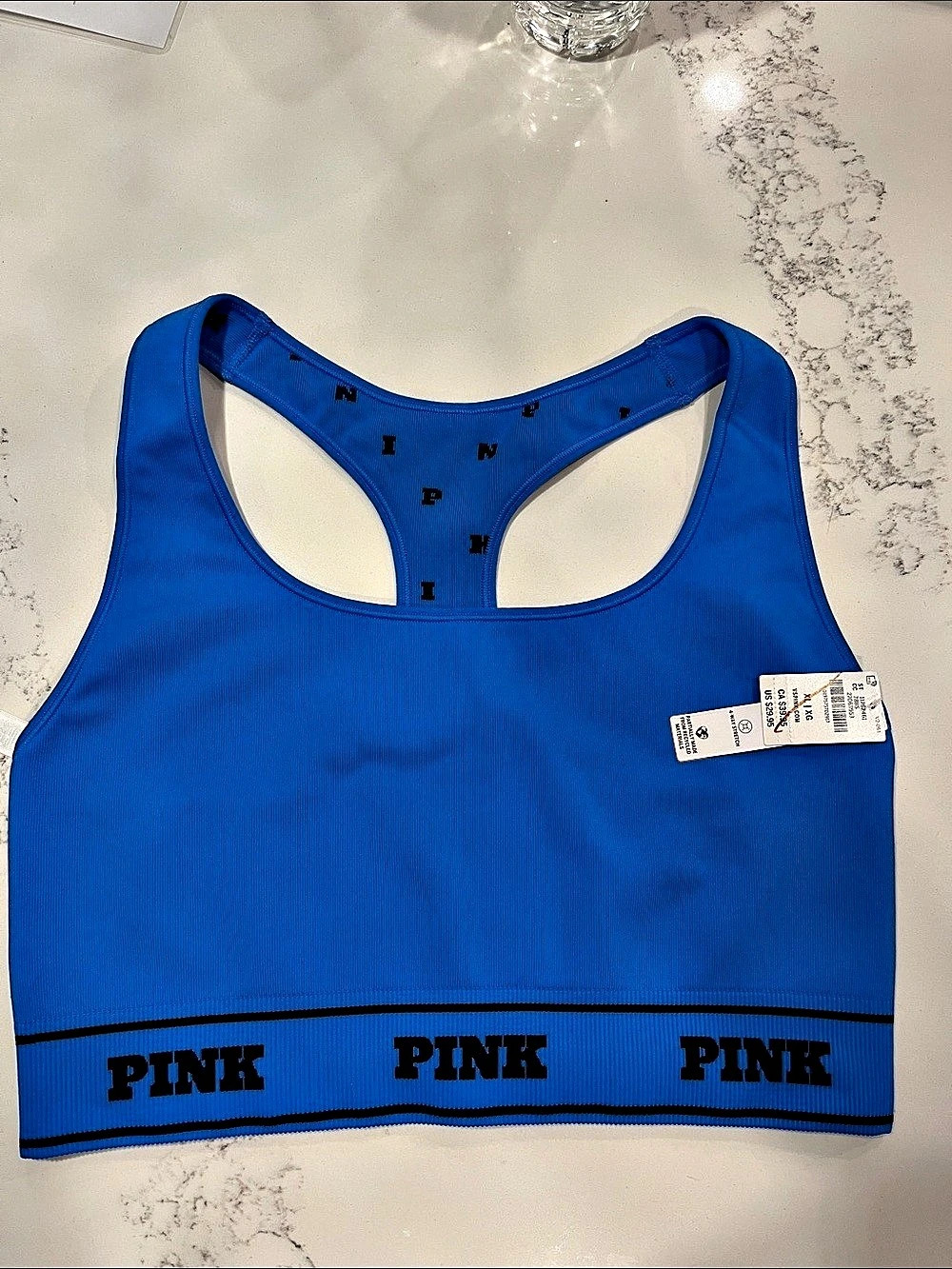PINK Blue Geometric Sports Bra Size XL NWT 2 and 1